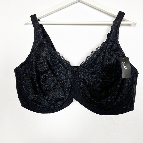 Elila Bra Size 46E Black 2311 Coverage Stretch Lace Underwire NWT - Picture 2 of 4